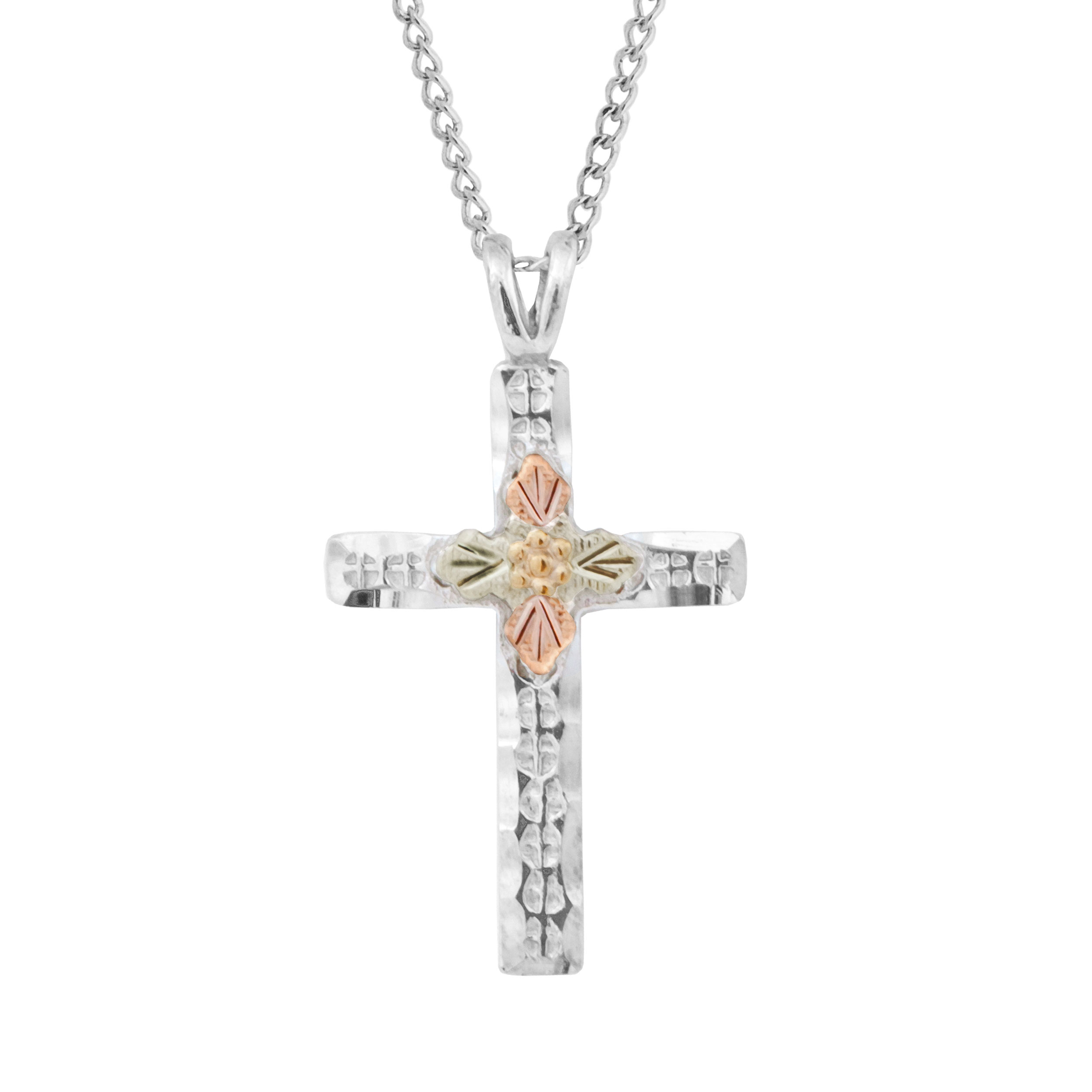 Black Hills Gold Cross Necklace set on sterling silver MR273. 