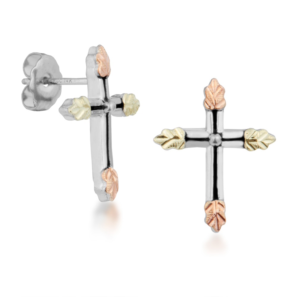 Black Hills Gold Cross Earrings on Sterling Silver. 