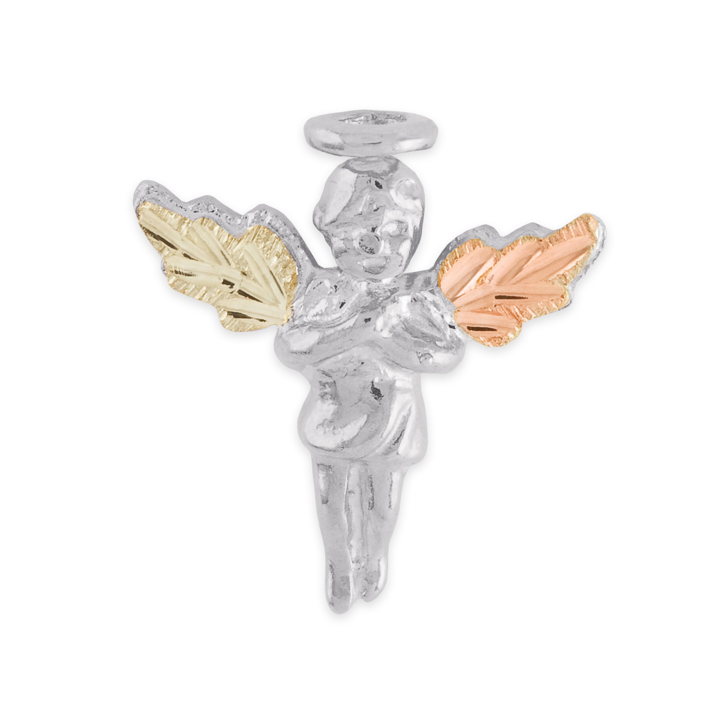 Angel Lapel Pin or Tie Tac, Sterling Siver, 12k Rose and Green Gold Black Hill Gold Motif. 