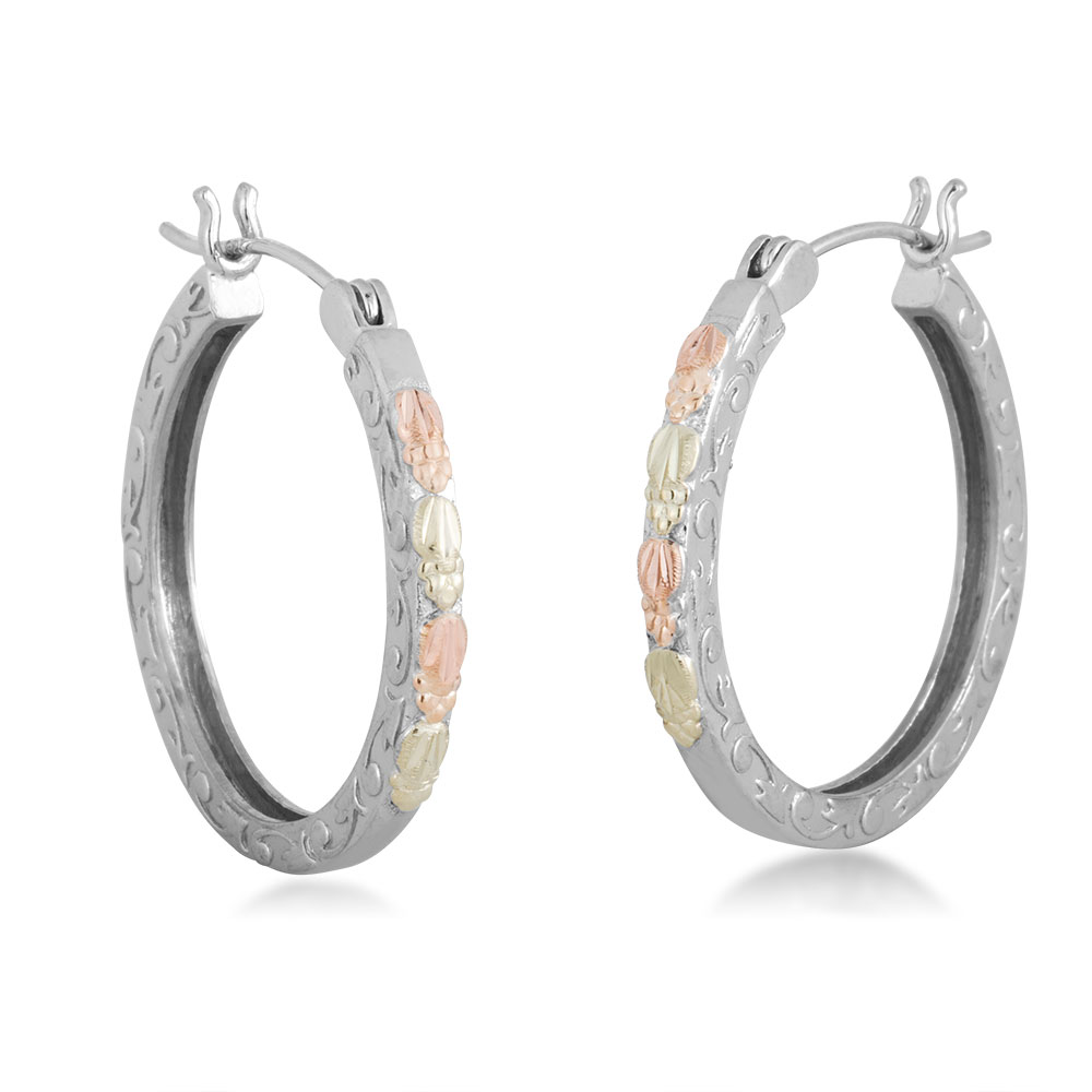 Hoop Earrings in Black Hills Gold Motif. 