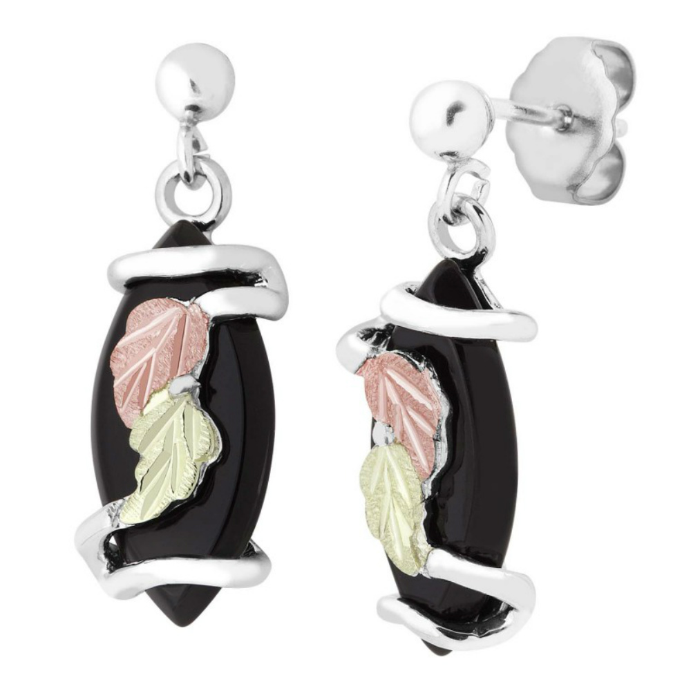 Birthstone Earrings in Black Hills Gold Motif, set in Sterling Silver. 