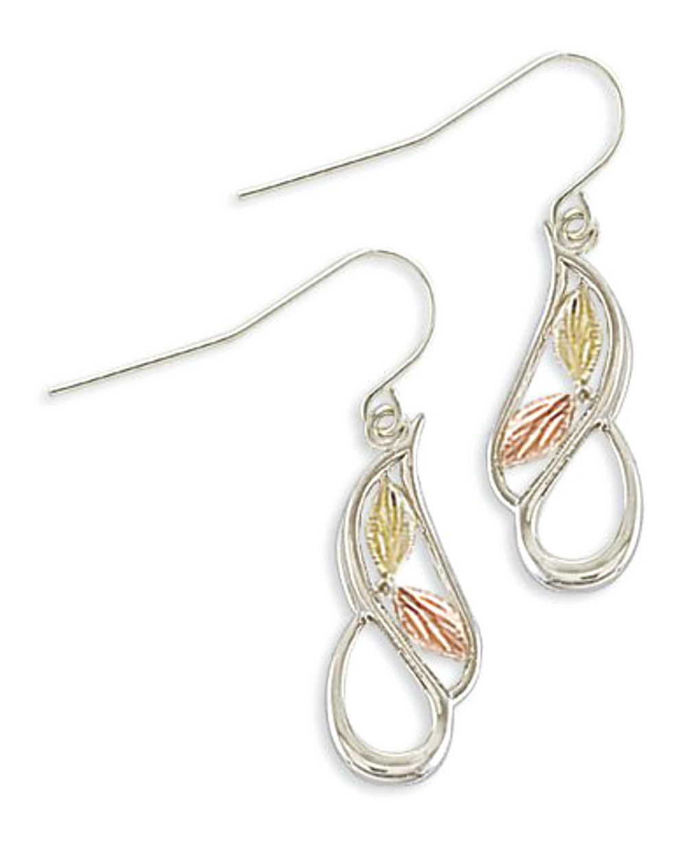 Sterling Silver Dangle Earrings with Black Hills Gold motif. 