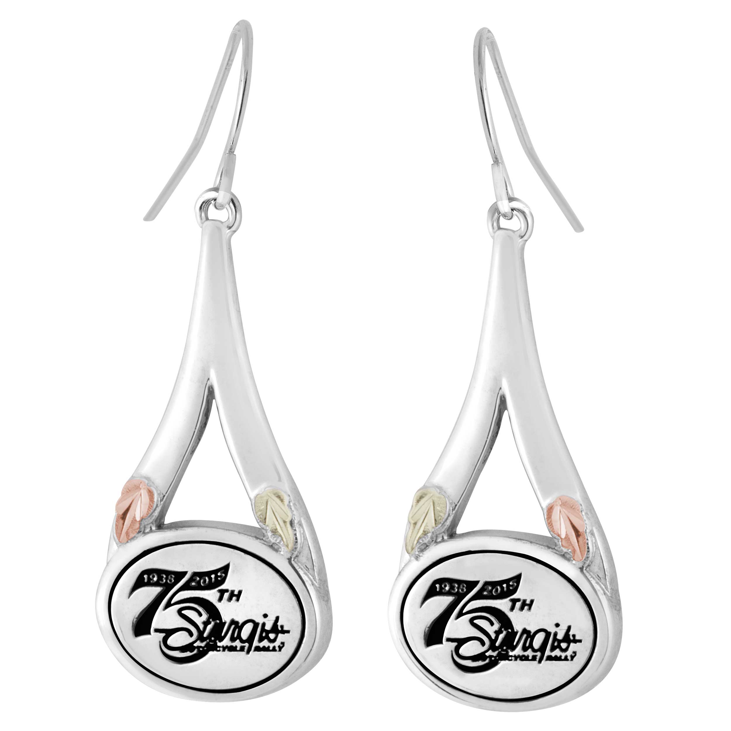 75th Sturgis Rally Black Hills Gold Sterling Silver Commemorative Tear Drop Earrings. 