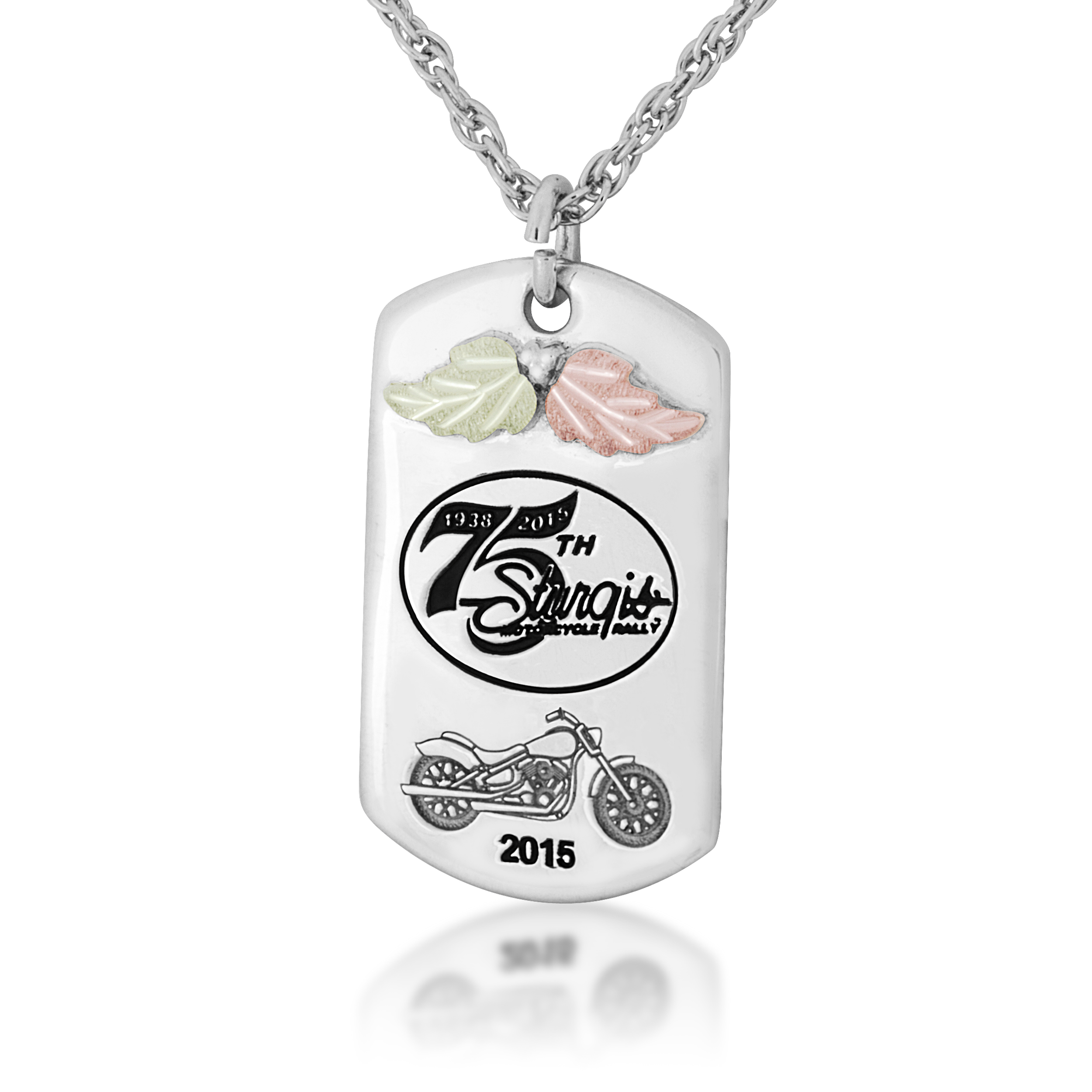 75th Sturgis Rally Black Hills Gold Sterling Silver Commemorative Motorcycle Women's Dog-tag Necklace.