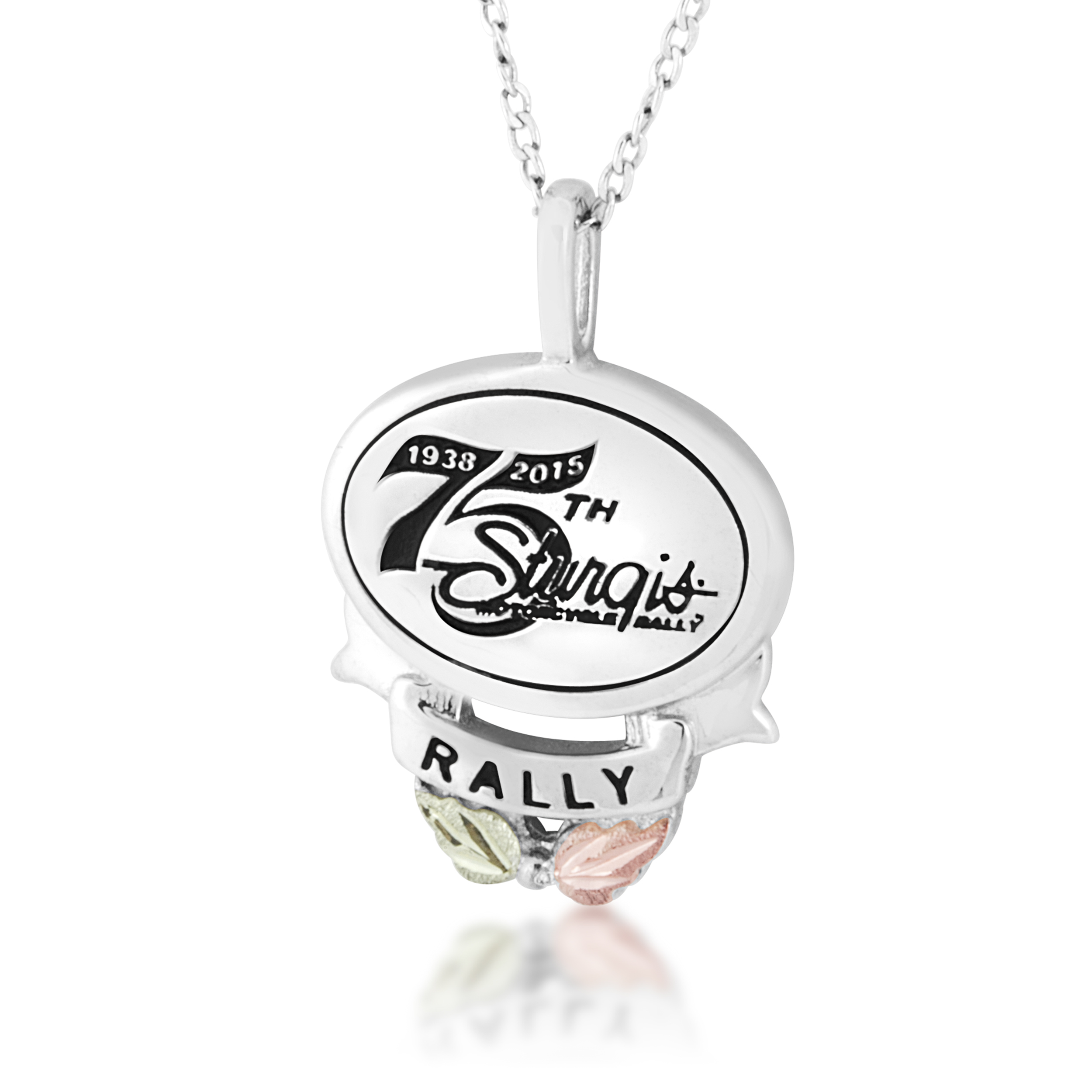 75th Sturgis Rally Black Hills Gold Sterling Silver Women's Commemorative Motorcycle Rally sign Pendent. 