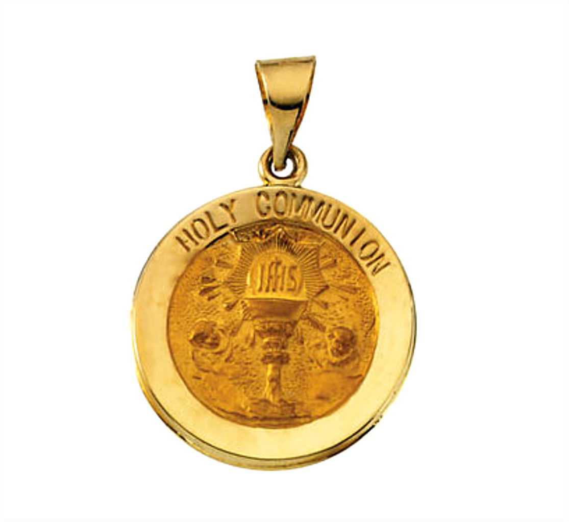 14k Yellow Gold Hollow Holy Communion Medal 18.5 MM R41621_1000MP