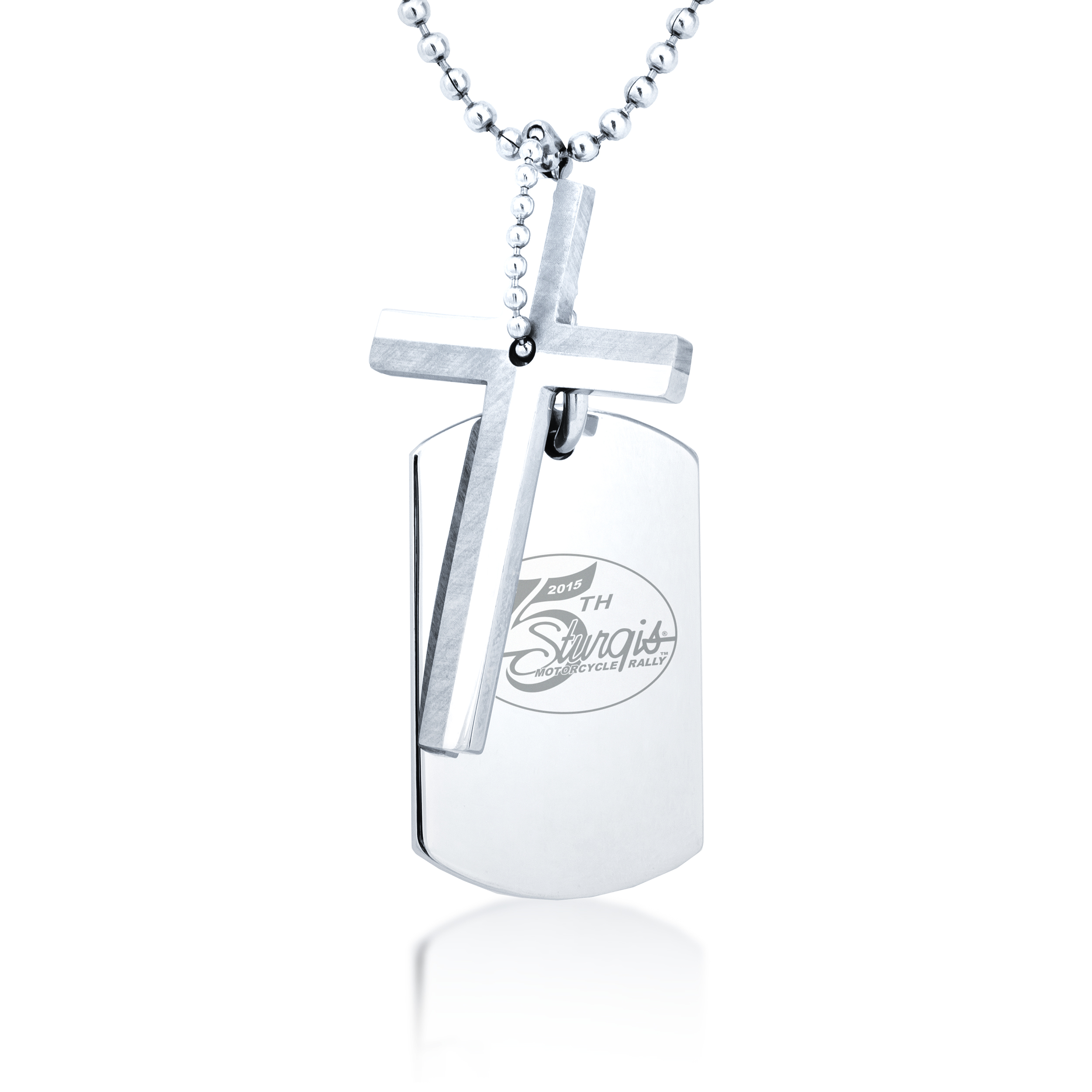 75th Sturgis Rally Sterling Silver Dog Tag with Sterling Silver Cross Pendent. 