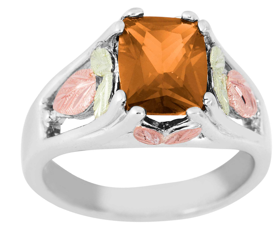 November Birthstone Created Gold Topaz Ring, Sterling Silver, 12k Green and Rose Gold Black Hills Silver Motif. 