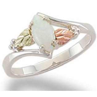 Marquise Opal Sterling Silver Black Hills Gold Ring. 