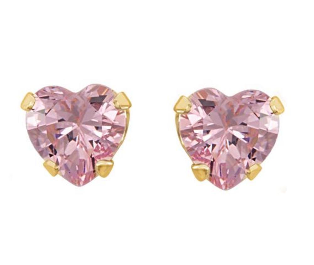 Created Pink CZ Heart Earrings, 14k Yellow Gold 
