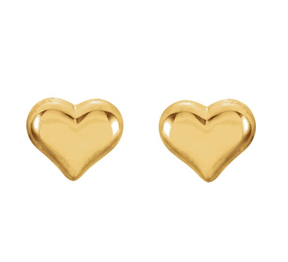 Puffed Heart Stud Earrings, 14k Yellow Gold