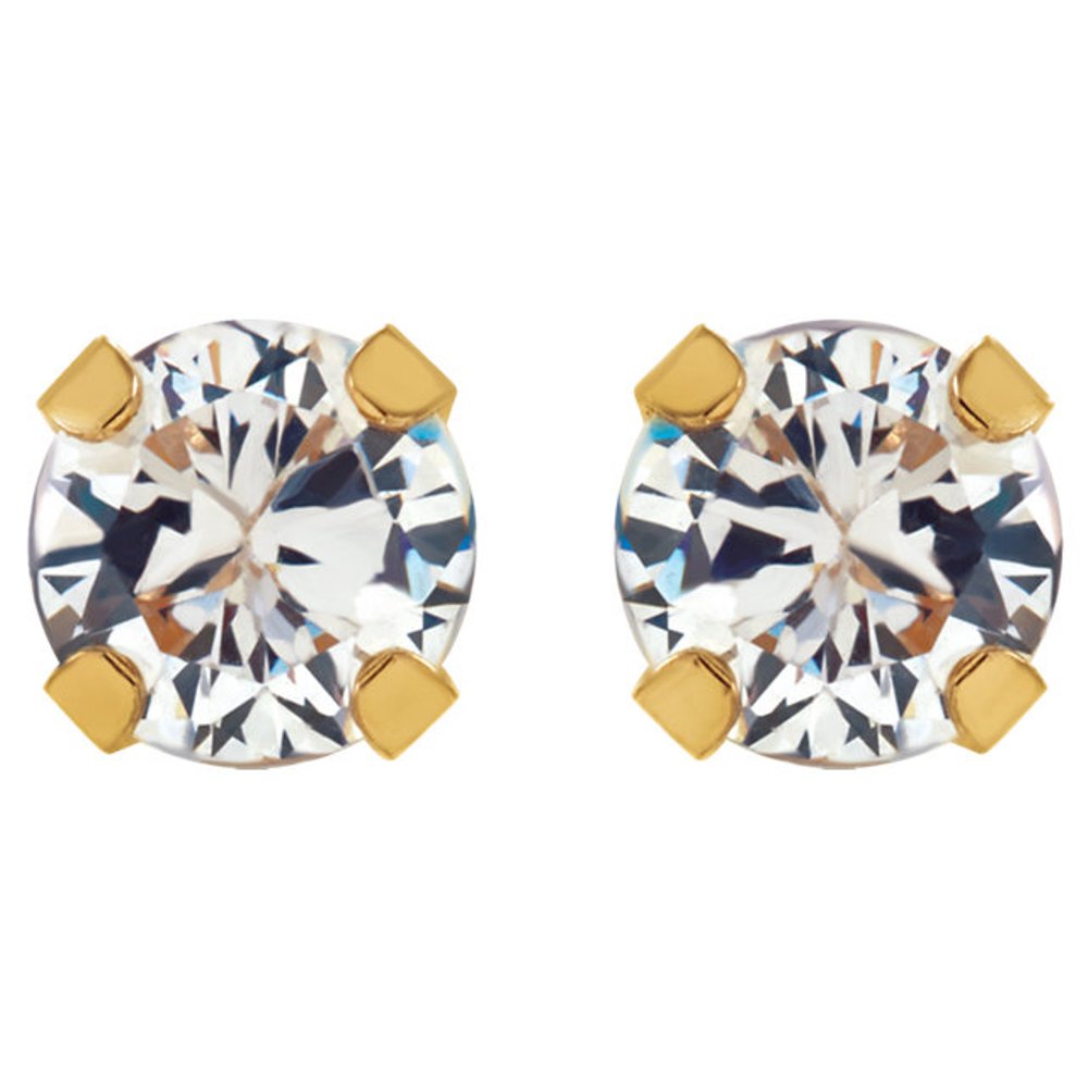 Round CZ Inverness Piercing Earrings, 14k Yellow Gold 
