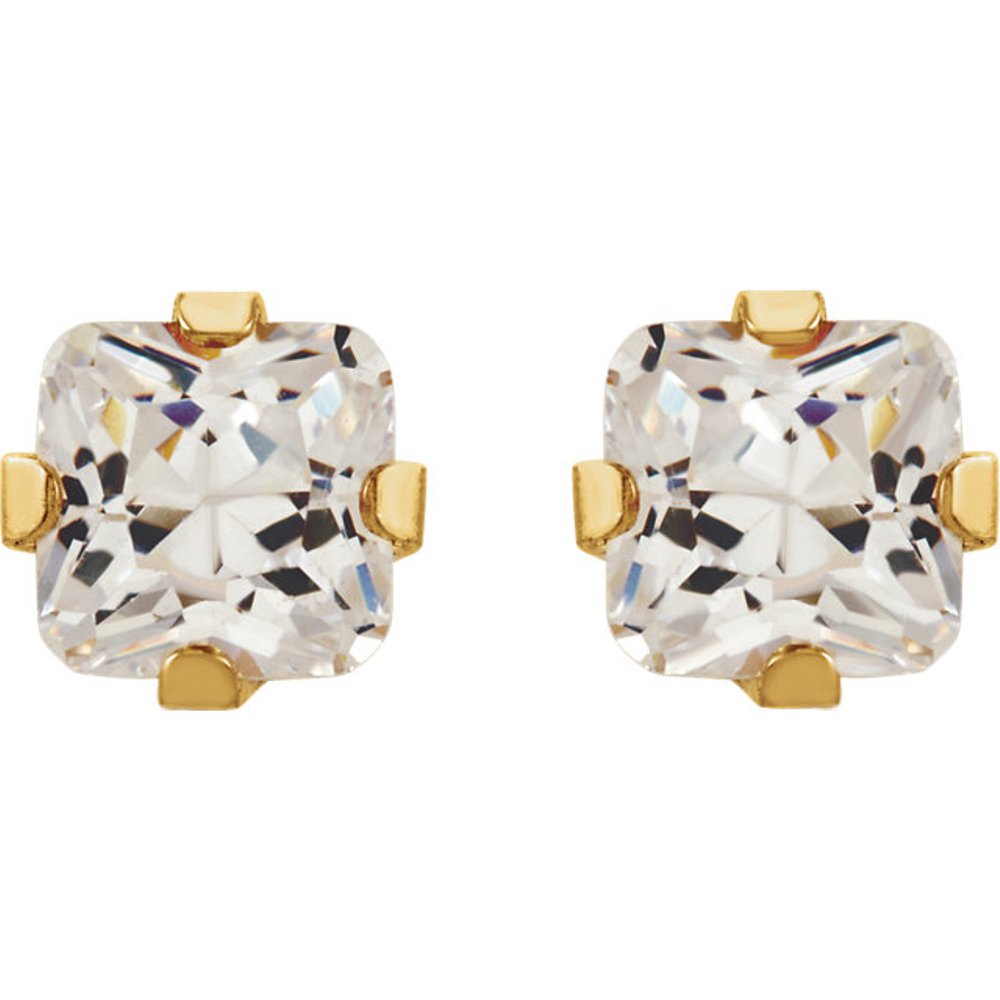 Princess CZ Inverness Piercing Earrings, 14k Yellow Gold 
