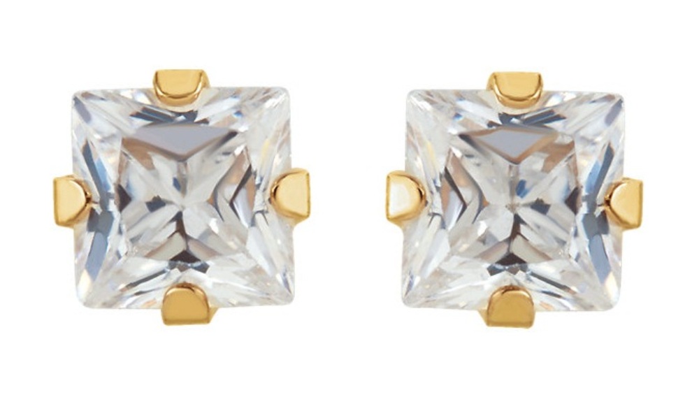 CZ Inverness Piercing Earrings, 14k  Yellow Gold