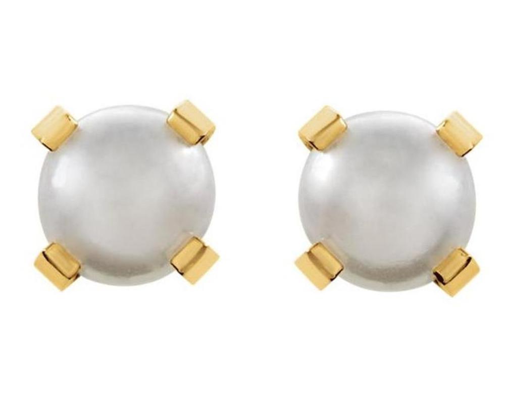 Created Whie Cultured Pearl Inverness Piercing Earrings, 14k Yellow Gold 
