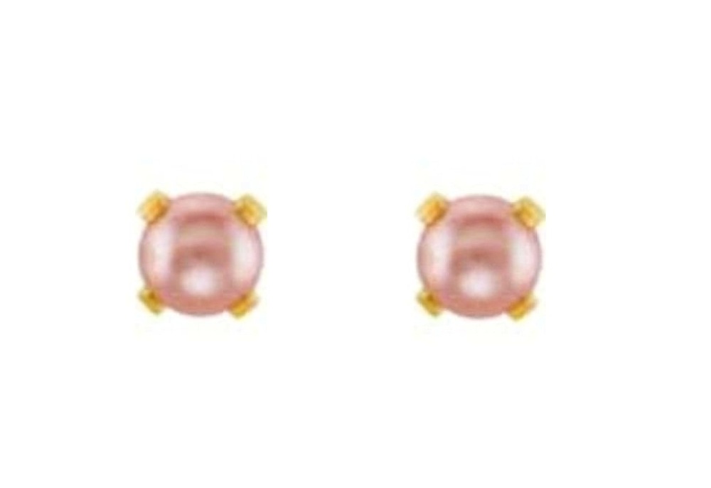 Created Pink Pearl Inverness Piercing Earrings, 14k Yellow Gold