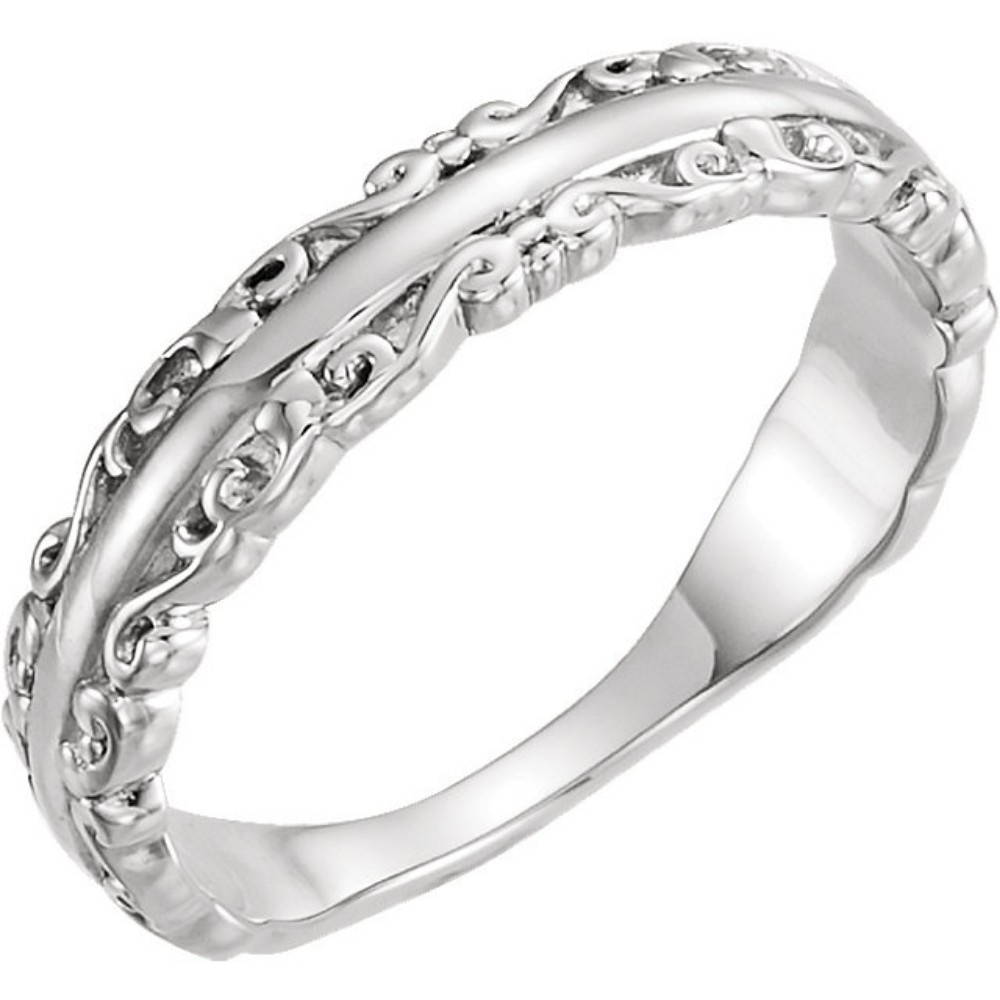 Scrollwork Stackable Ring, Rhodium-Plated 14k White Gold
