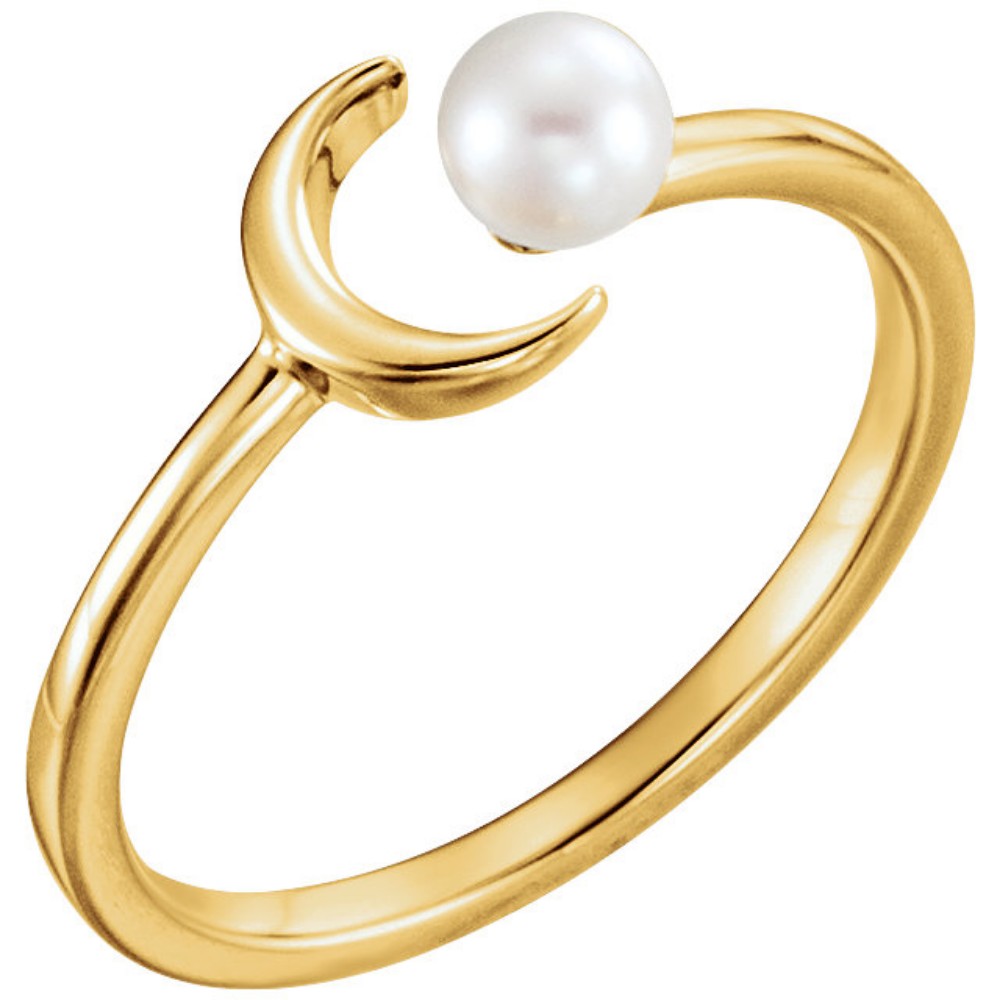 White Freshwater Cultured Pearl Crescent Ring, 14k Yellow Gold
