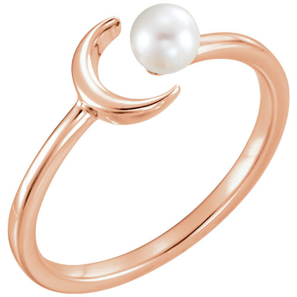 White Freshwater Cultured Pearl Crescent Ring, 14k Rose Gold
