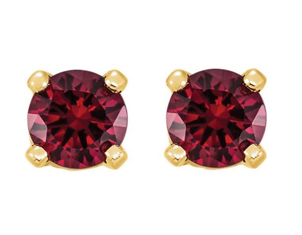 Created Garnet Youth Earrings, 14k Yellow Gold 
