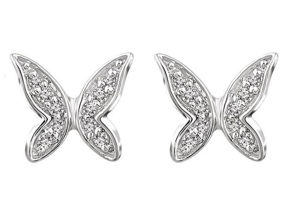 Diamond Butterfly Youth Earrings, Rhodium-Plated 14k White Gold
