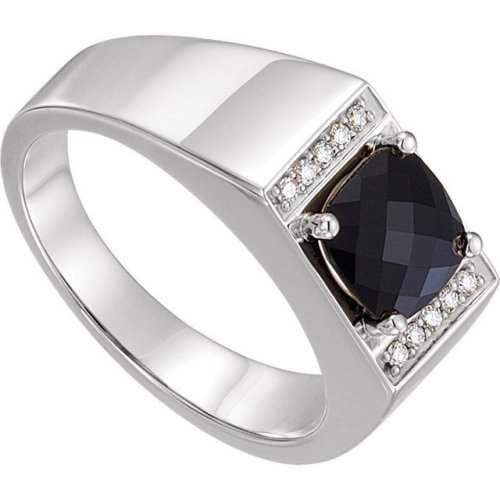 Men's Onyx Diamond Ring,14k White Gold. 