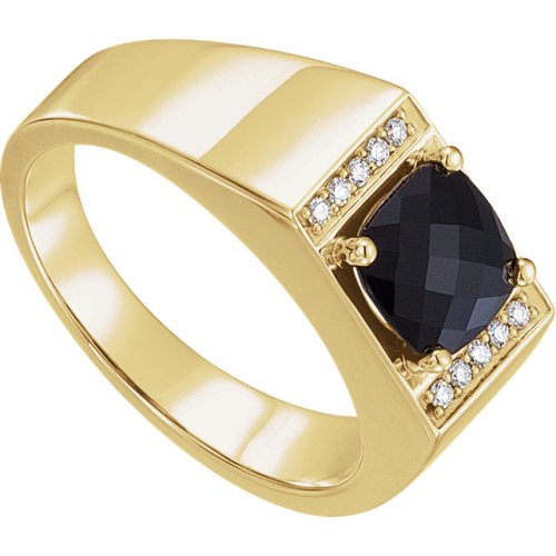 Men's Onyx Diamond Ring,14k Yellow Gold. 