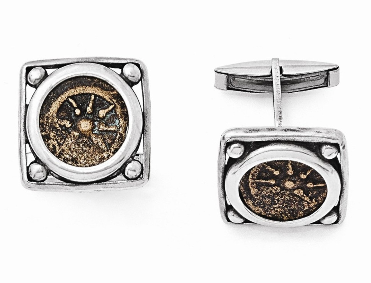 Sterling Silver And Bronze Antiqued Widows Mite Coin Cuff Links