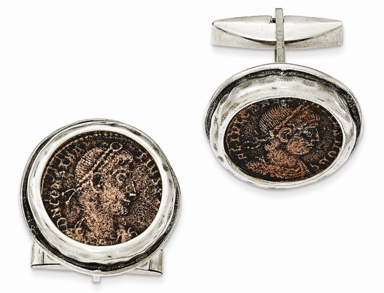 Sterling Silver Antiqued Roman Bronze Coin Cufflinks