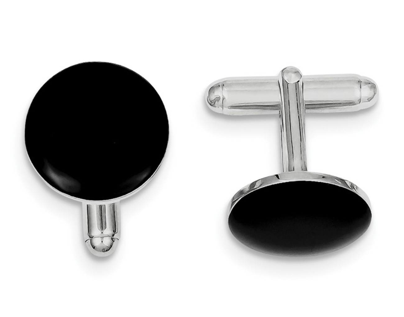 Sterling Silver Rhodium-Plated Black Enameled Cuff Links