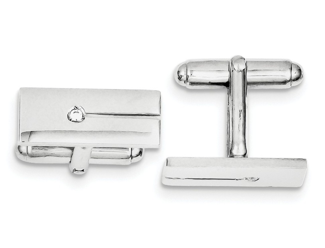 Sterling Silver Rhodium-Plated CZ Rectangle Cuff Links