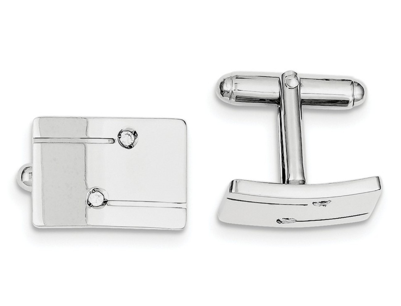 Sterling Silver Rhodium-Plated Rectangle With CZ Cuff Links