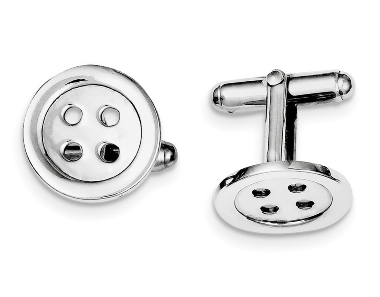 Sterling Silver Rhodium-Plated Button Cuff Links