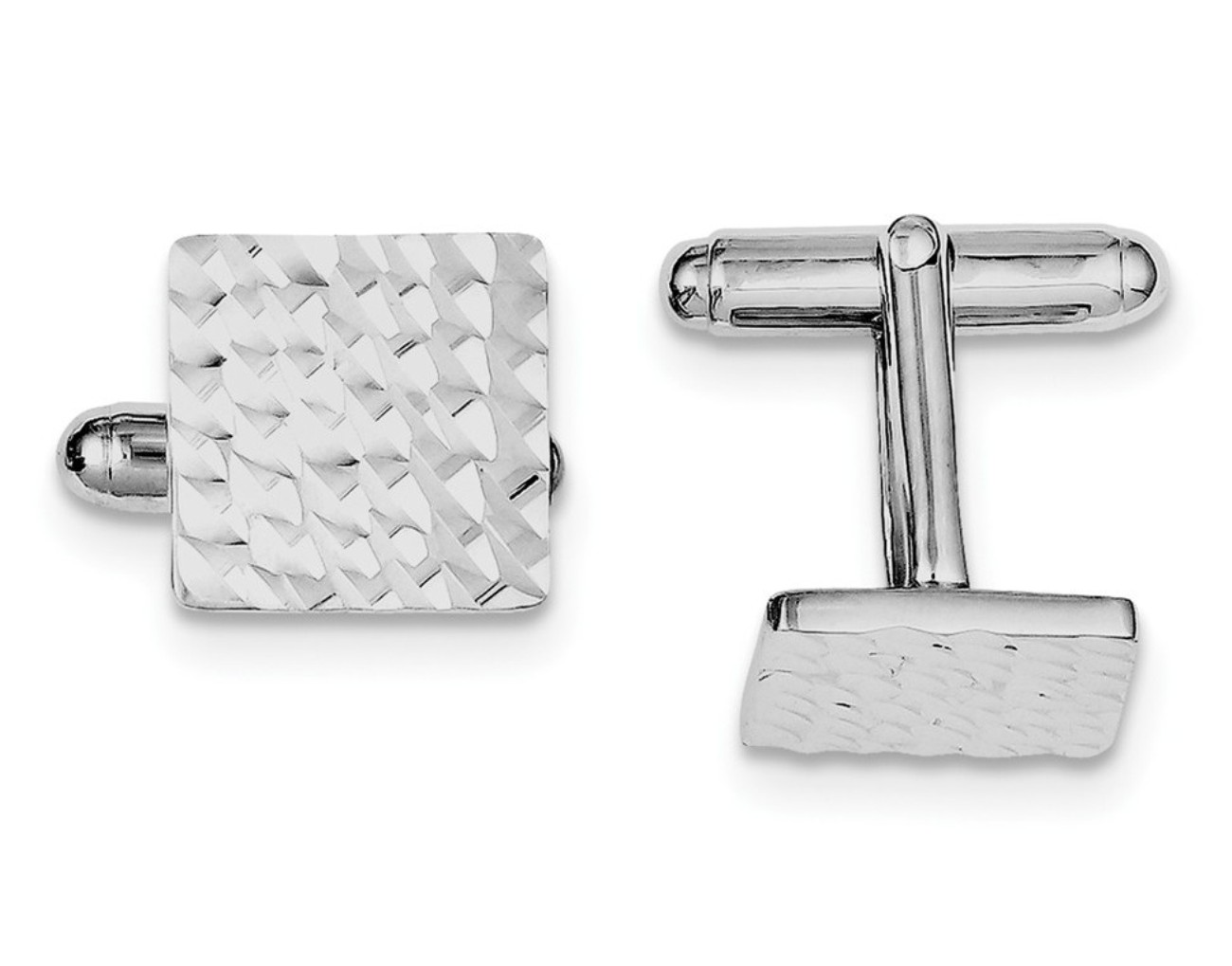 Sterling Silver Rhodium-Plated Diamond-Cut Square Cuff Links