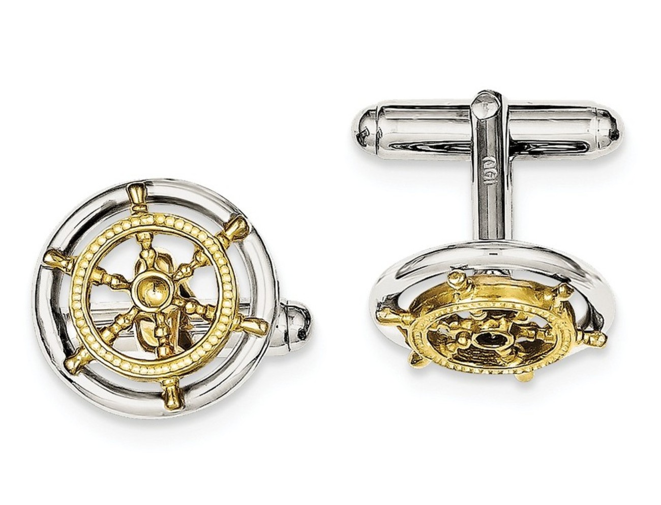 Sterling Silver Vermeil Sailor Wheel Cuff Links