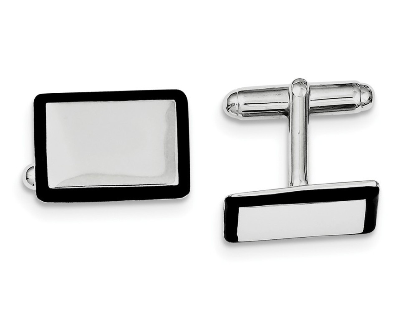 Sterling Silver Rhodium-Plated And Black Enamel Cuff Links
