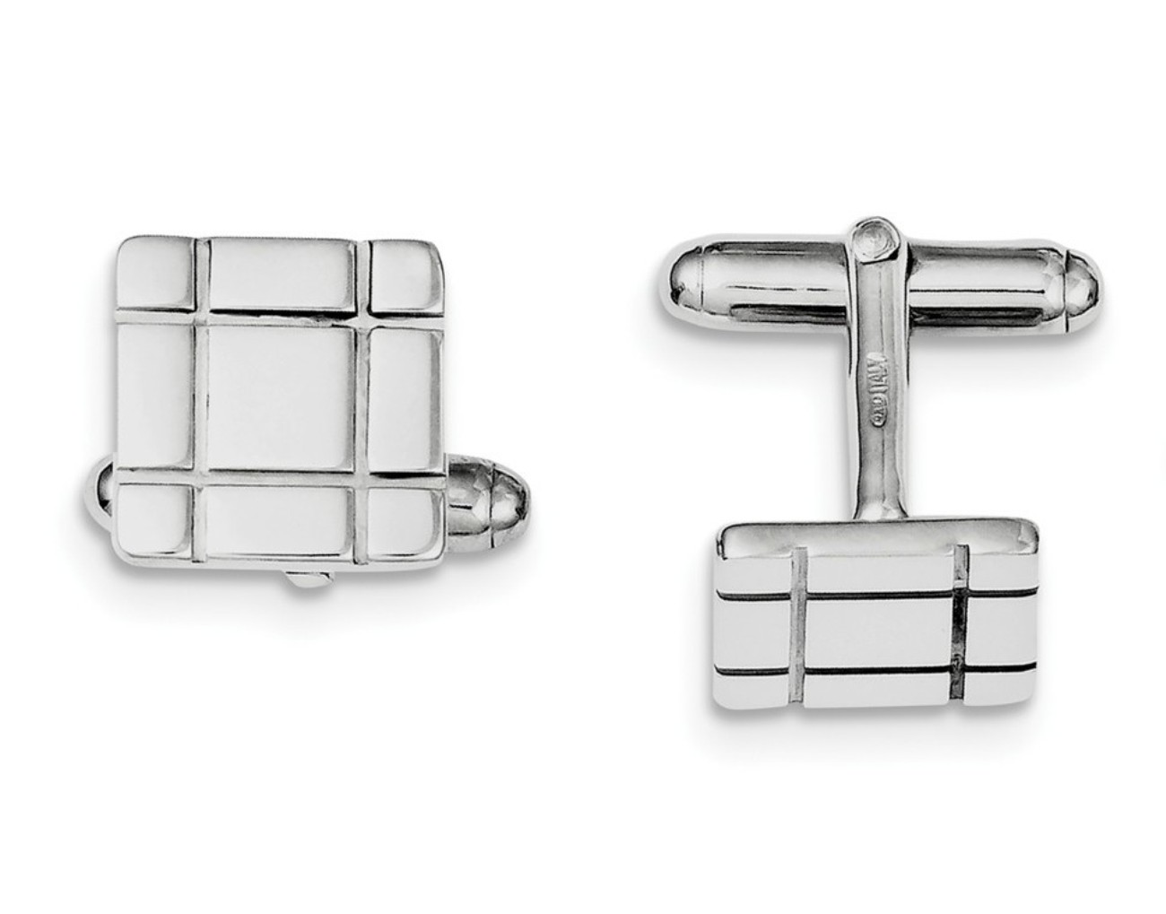 Sterling Silver Rhodium-Plated Grooved Design Cuff Links