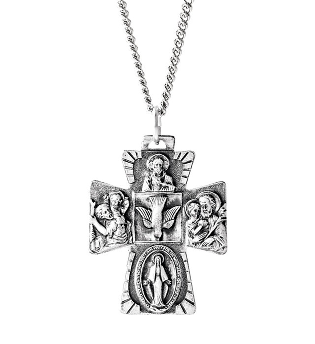 Sterling Silver Four Way Medal Cross Necklace, 24.