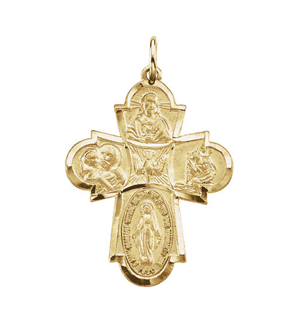 14k Yellow Gold Four Way Cross Medal.