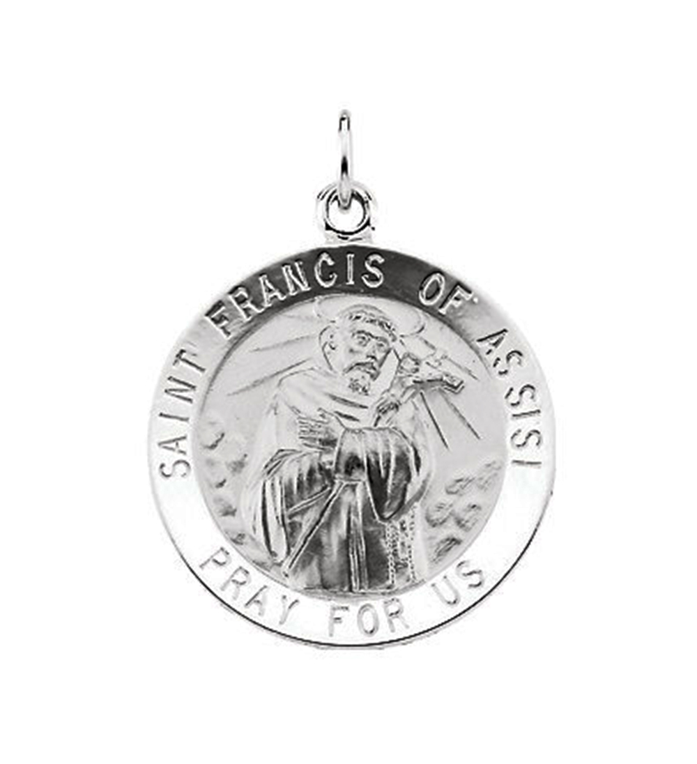 Sterling Silver Round St. Francis of Assisi Medal (22 MM).