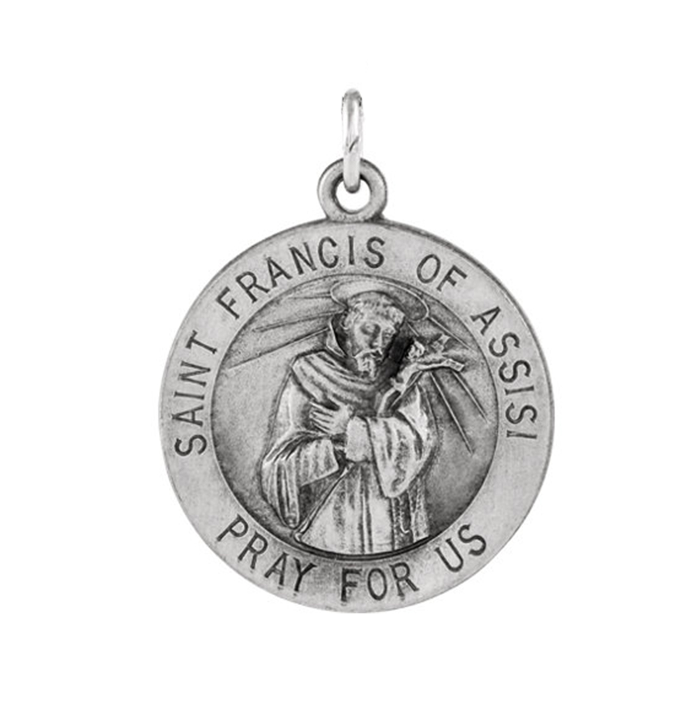 Sterling Silver Round St. Francis of Assisi Medal (18 MM).