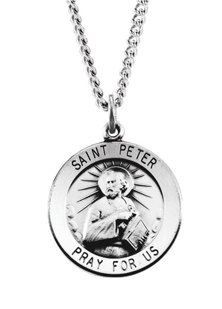 Sterling Silver Round St. Peter Necklace, 24" (22MM).