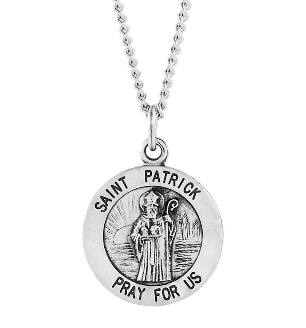 Sterling Silver Round St. Patrick Necklace, 18" (18MM).