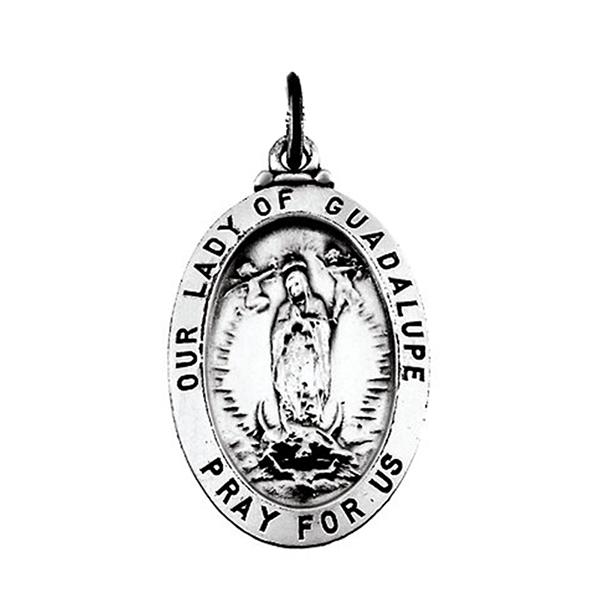 Sterling Silver Oval Our Lady of Guadalupe Medal (28.75x20 MM).