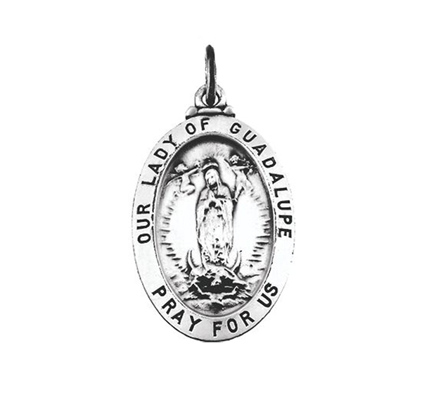 Sterling Silver Oval Our Lady of Guadalupe Medal (25.5x17.75 MM).