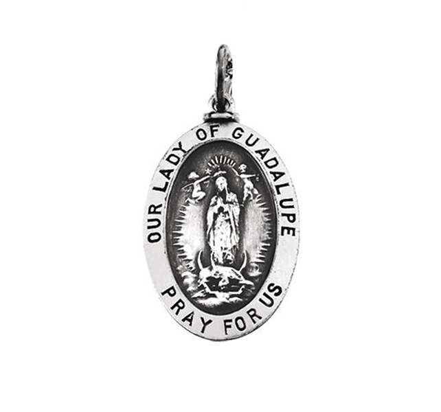 Sterling Silver Oval Our Lady of Guadalupe Medal (23.75x16.25 MM).