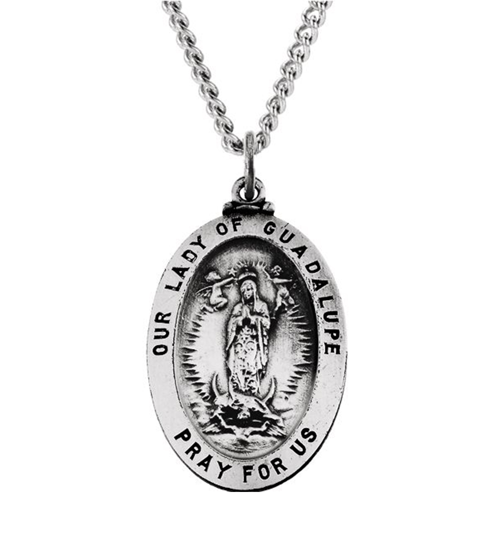 Sterling Silver Oval Our Lady of Guadalupe Medal (18.5x13.5 MM).