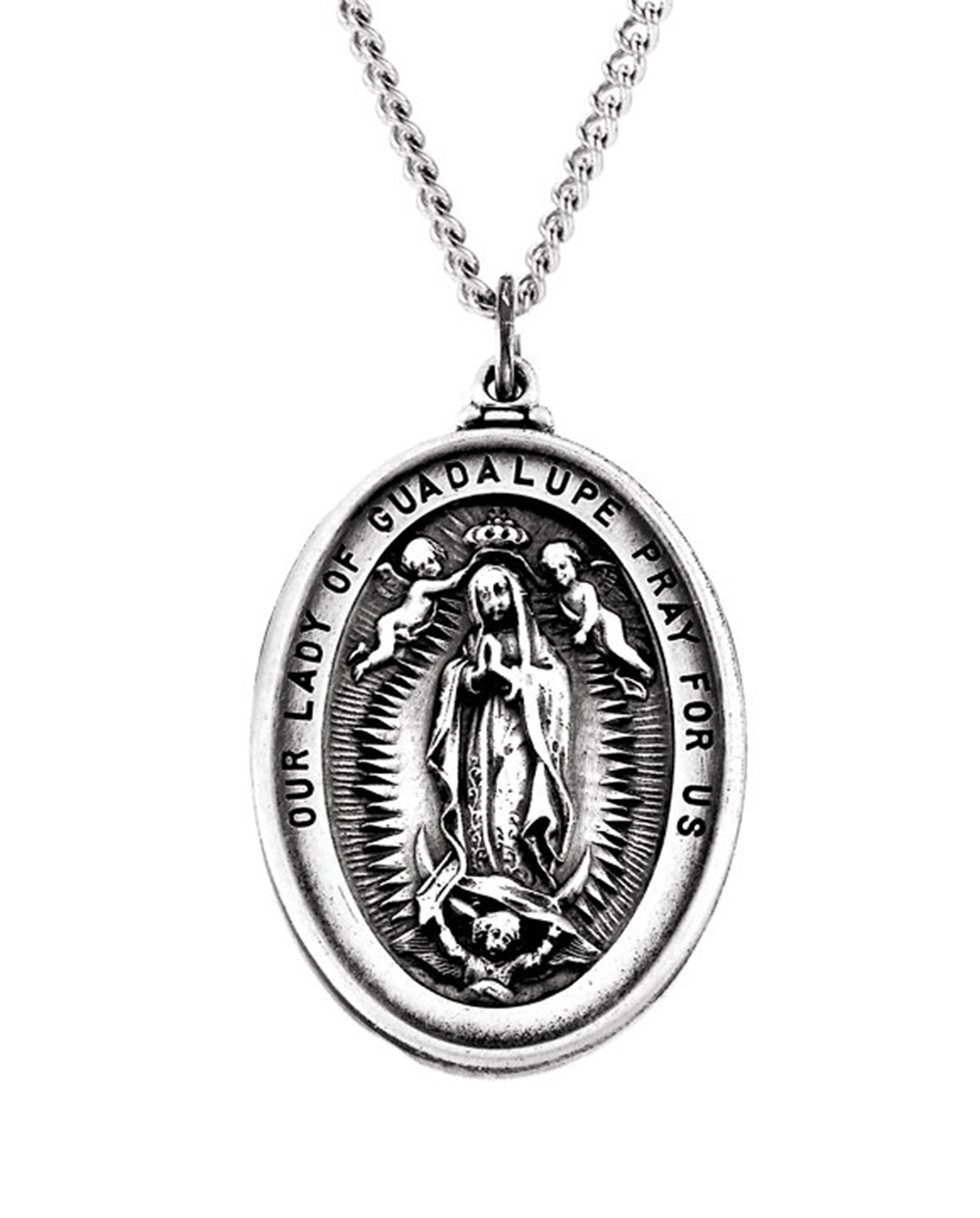 Sterling Silver Our Lady Of Guadalupe Medal (34.25x25.75 MM).