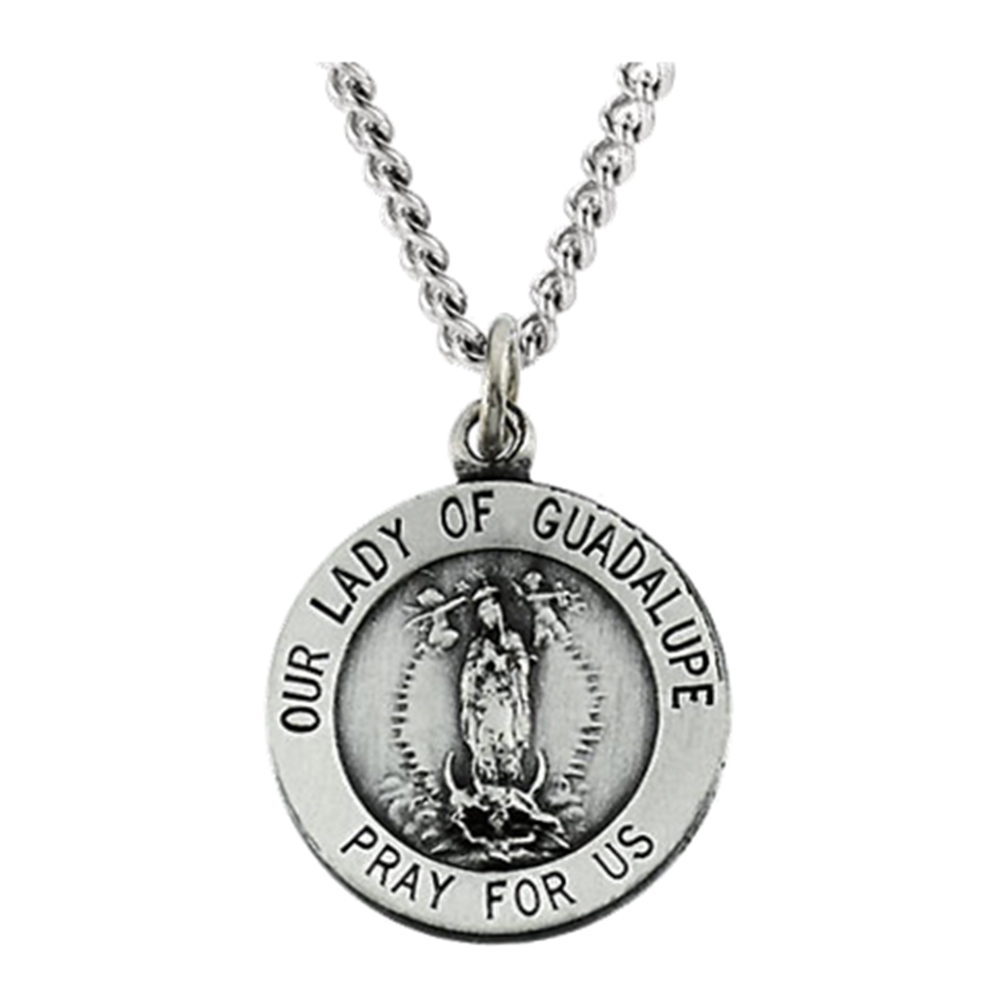 Sterling Silver Round Our Lady of Guadalupe Medal (15 MM).