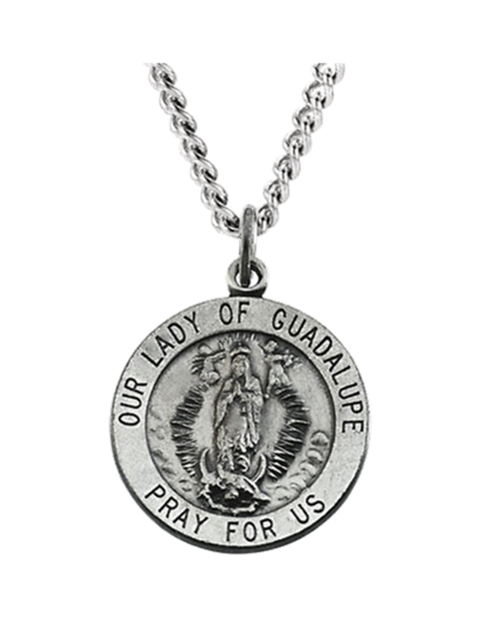 Sterling Silver Round Our Lady of Guadalupe Medal (18 MM).